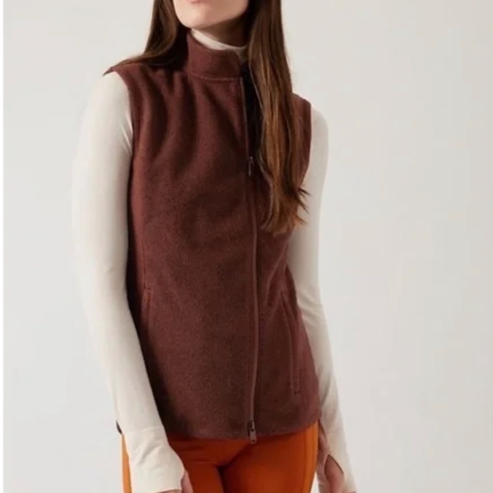 NWT Athleta Stroll Fllece Moto Full Zip Vest  Small Tall Brown $99